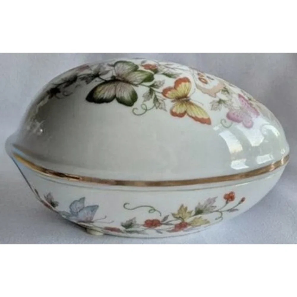 Vintage Avon 1974 Butterflies Flowers Porcelain Easter Egg Spring 22K Gold Trim